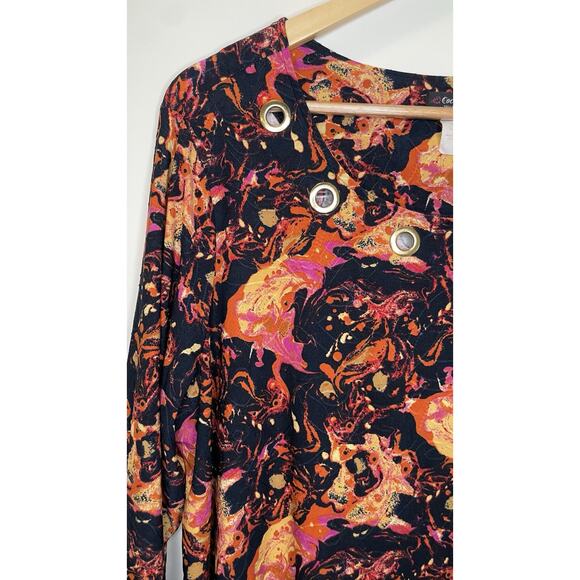 Cocomo Abstract Art to Wear Grommet Neckline Ruched 3/4 Sleeve Blouse Fall 2X - Picture 3 of 10